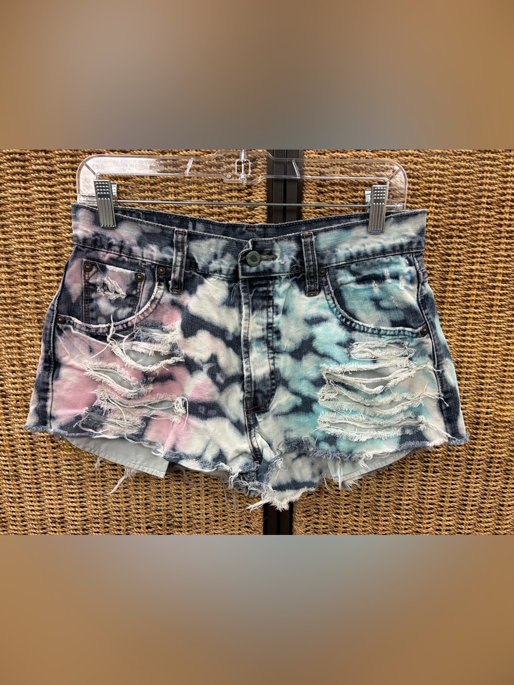 Custom Levi Strauss Tie Dye Distressed Denim Shorts Y2K Festival W30